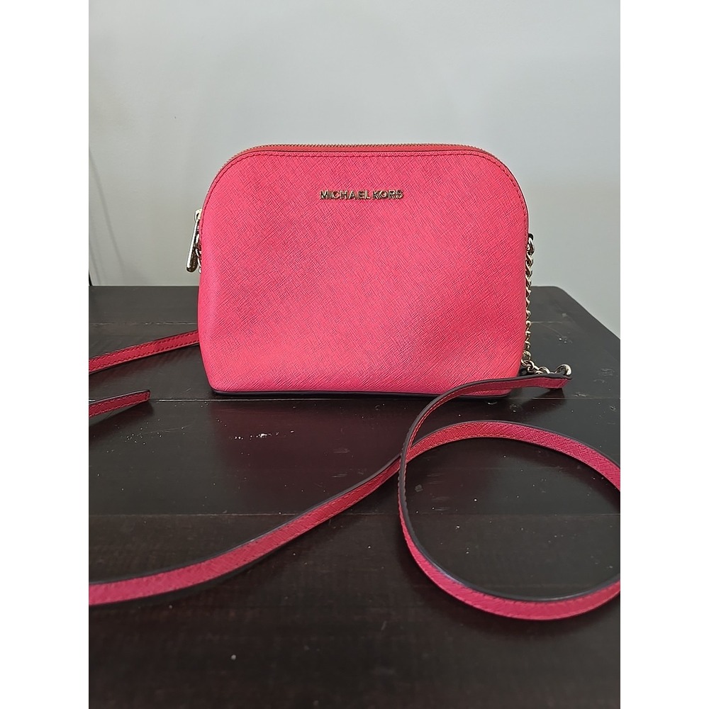 Michael Kors Cindy Large Dome Crossbody Bag in ultra pink, crafted from Saffiano